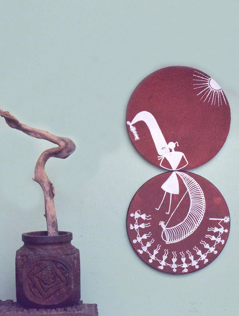 HANDPAINTED WARLI ART ON METAL PLATES WITH HANCRAFTED CANVAS Type 1 - Our Better Planet