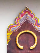 HANDPAINTED YELLOW RED MINIATURE ANTIQUE VINTAGE WOODEN WALLART WITH BRASS ORNAMENT - Our Better Planet