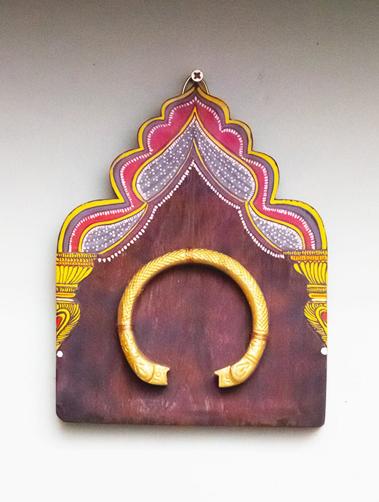 HANDPAINTED YELLOW RED MINIATURE ANTIQUE VINTAGE WOODEN WALLART WITH BRASS ORNAMENT - Our Better Planet
